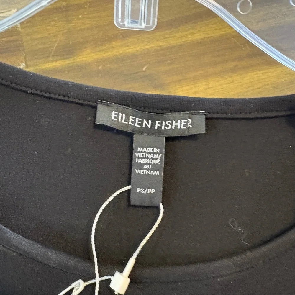 Eileen Fisher Petite Small SP Stretch Jersey Knit Jewel Neck Dress Black Midi - Picture 5 of 9